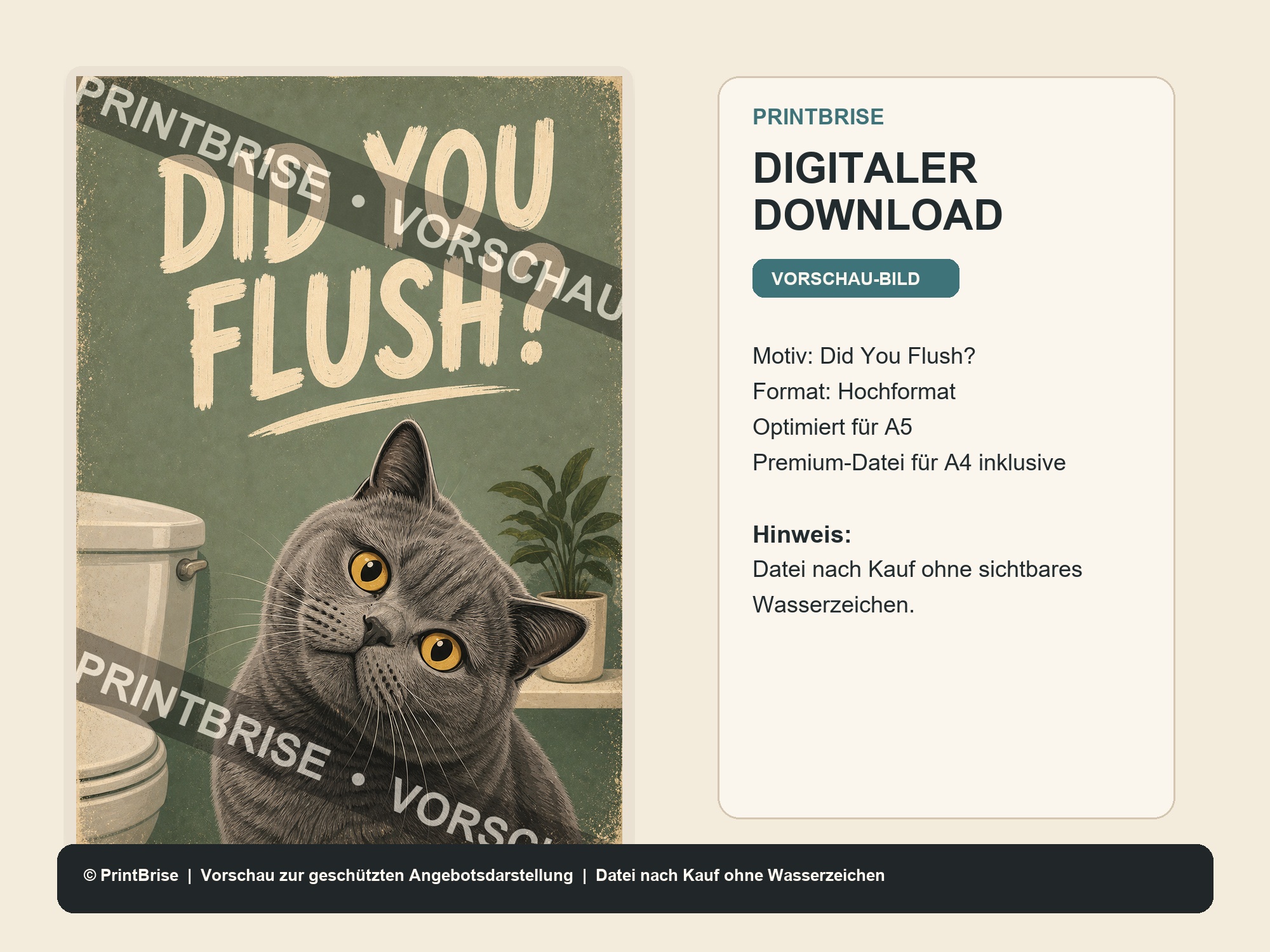 Bad Cat Badezimmer-Poster Set - Digitaler Download