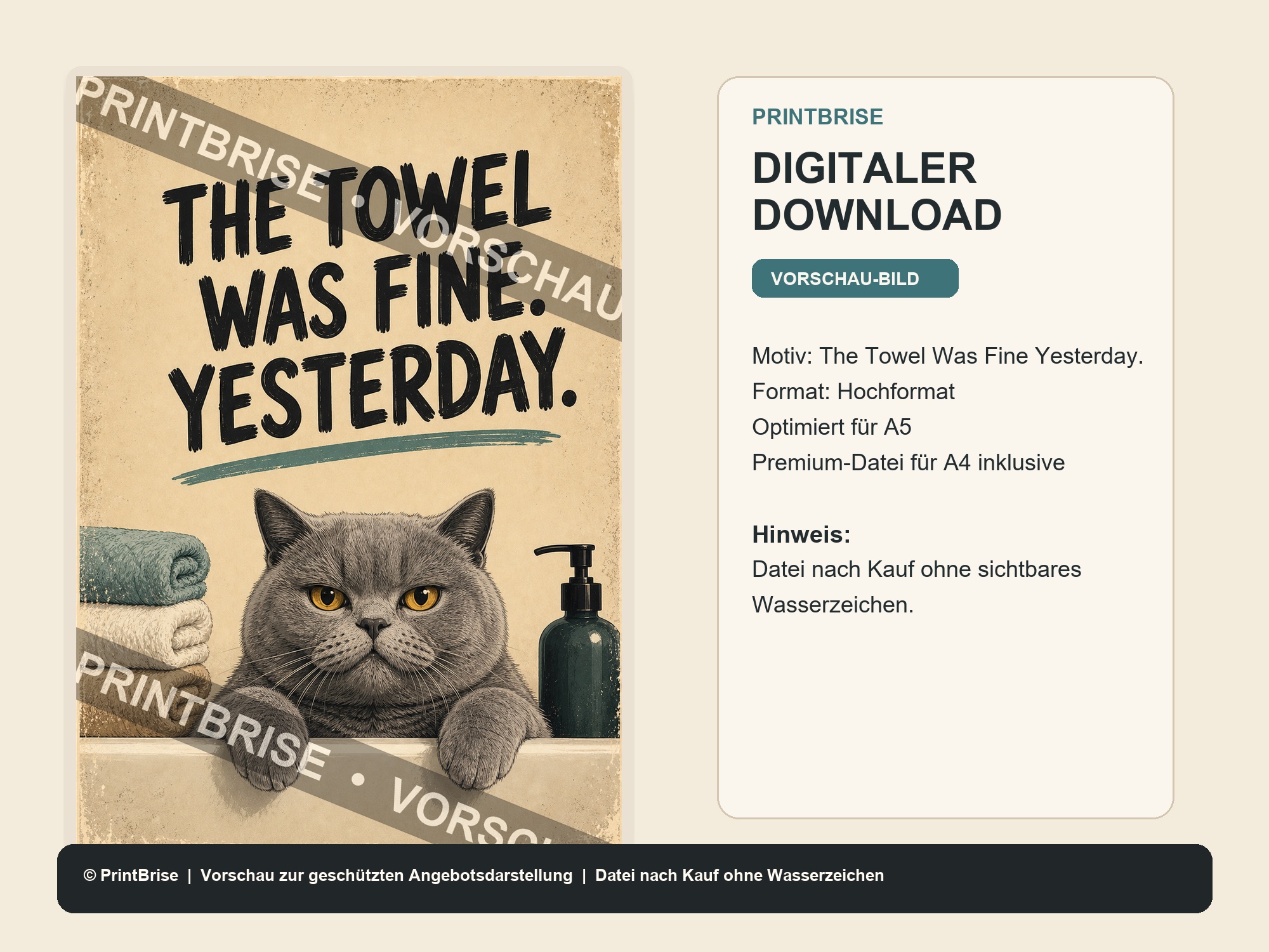 Bad Cat Badezimmer-Poster Set - Digitaler Download
