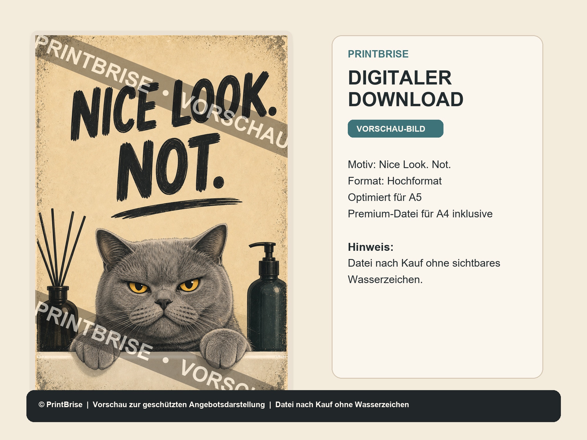 Bad Cat Badezimmer-Poster Set - Digitaler Download