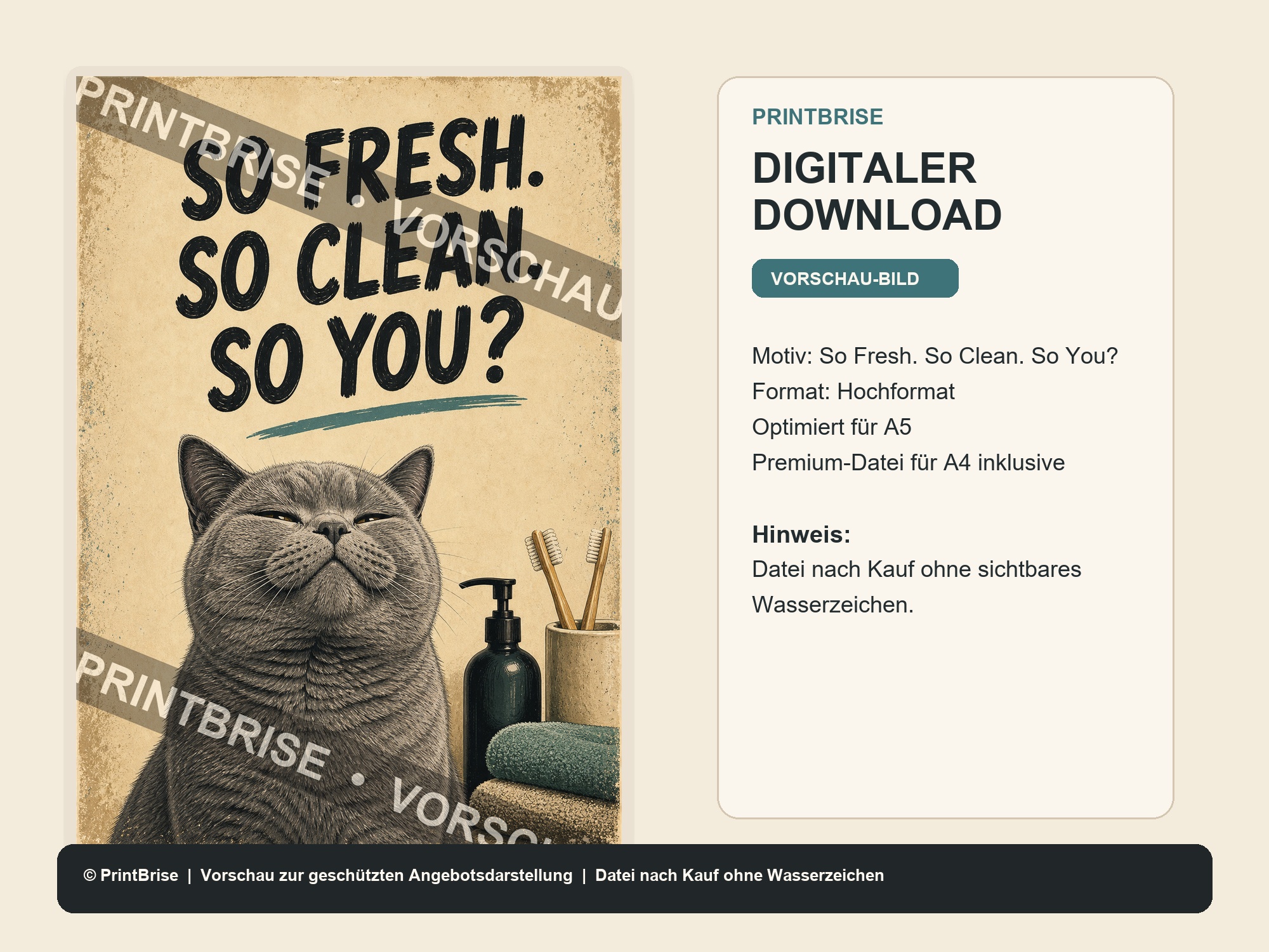 Bad Cat Badezimmer-Poster Set - Digitaler Download