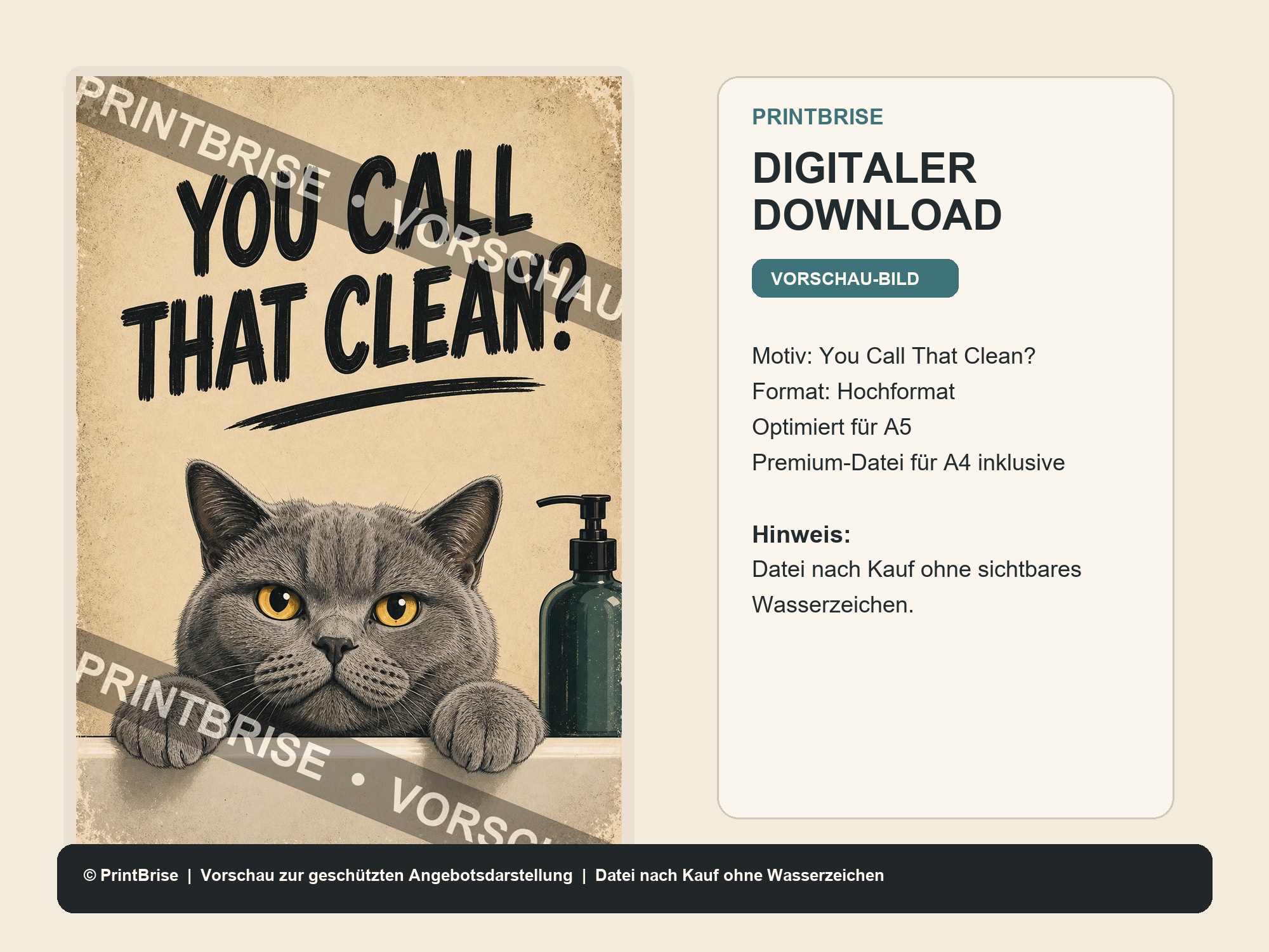 Bad Cat Badezimmer-Poster Set - Digitaler Download