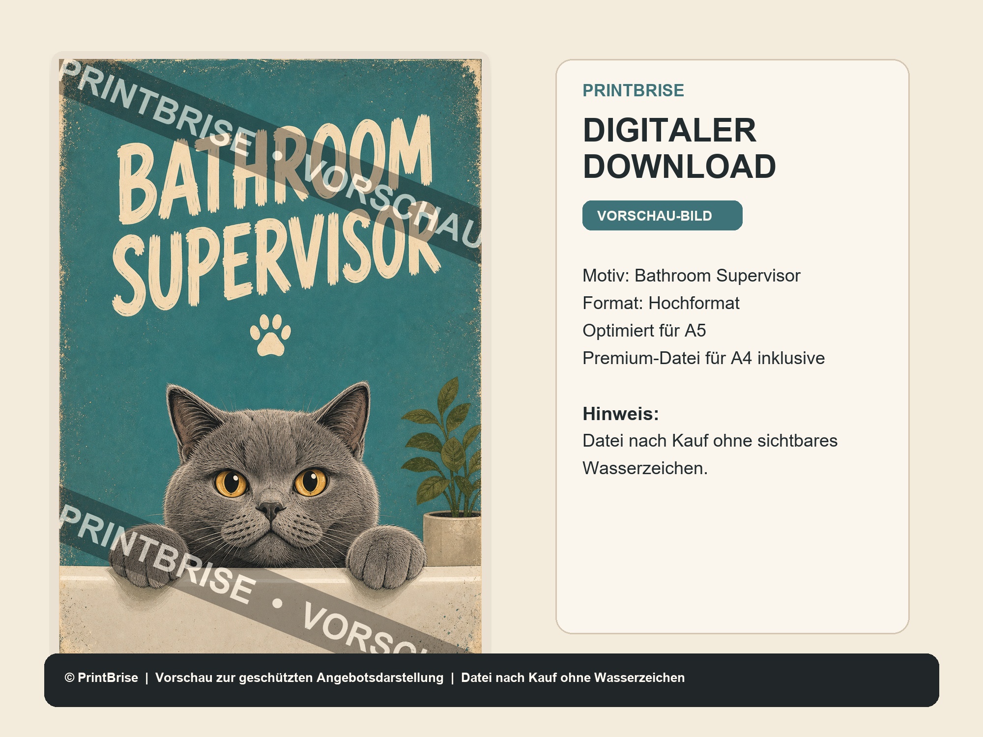 Bad Cat Badezimmer-Poster Set - Digitaler Download