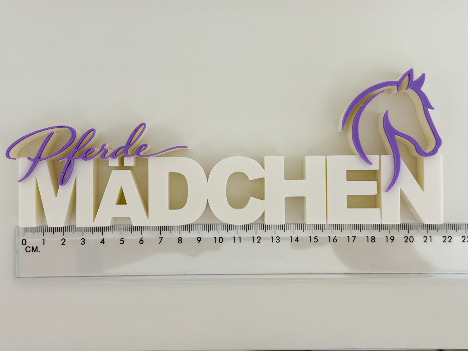 Deko Schriftzug Pferdemädchen – freistehender 3D-Druck – Geschenk für Pferdeliebhaber – Kinderzimmer & Stall Deko – Pferd Weiß Deko
