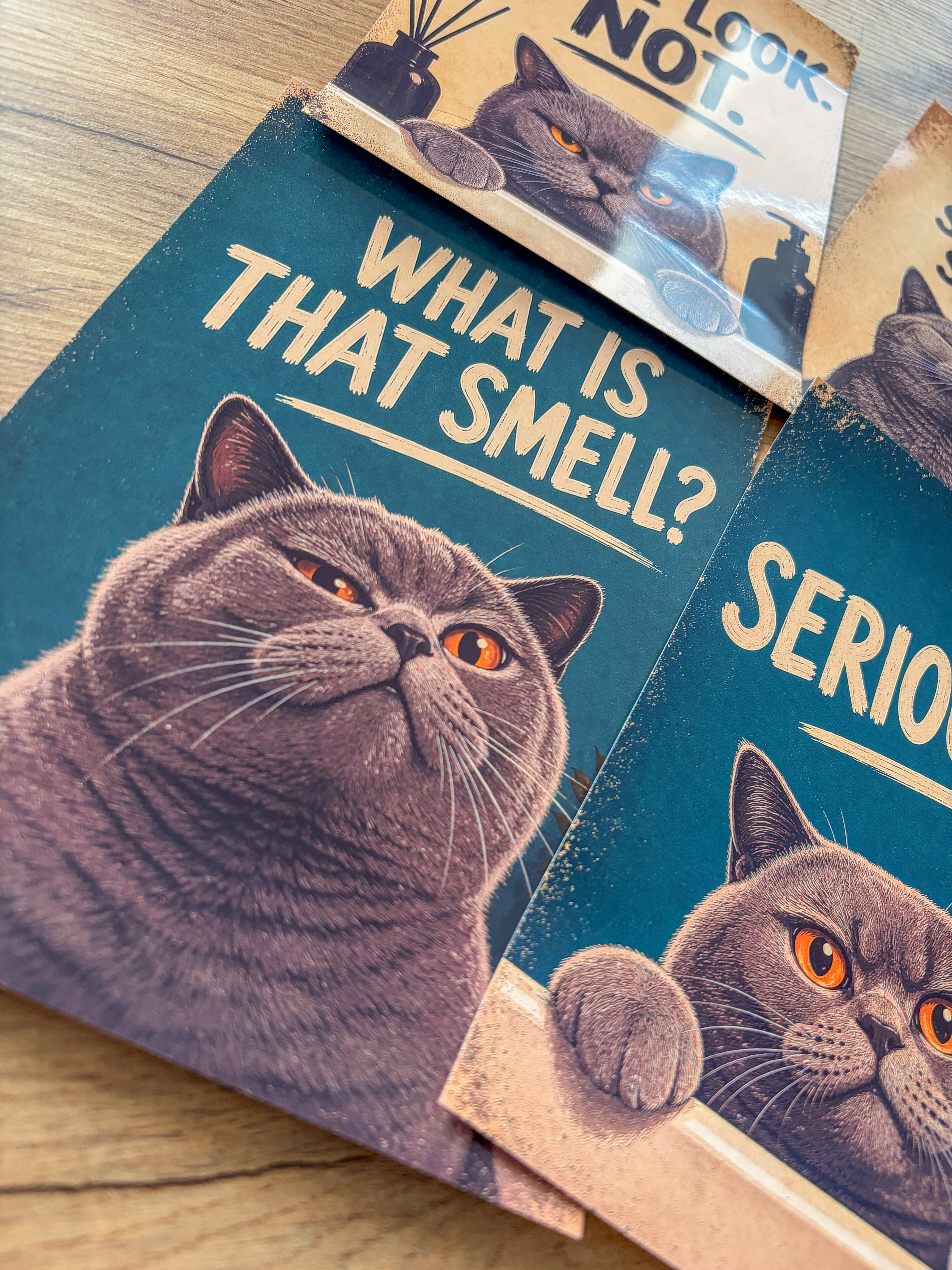 Lustiges Katzen Badezimmer Poster Set | A5 Prints auf 180 g Fotopapier | Vintage Katzenbilder | Gäste WC Deko | Geschenk