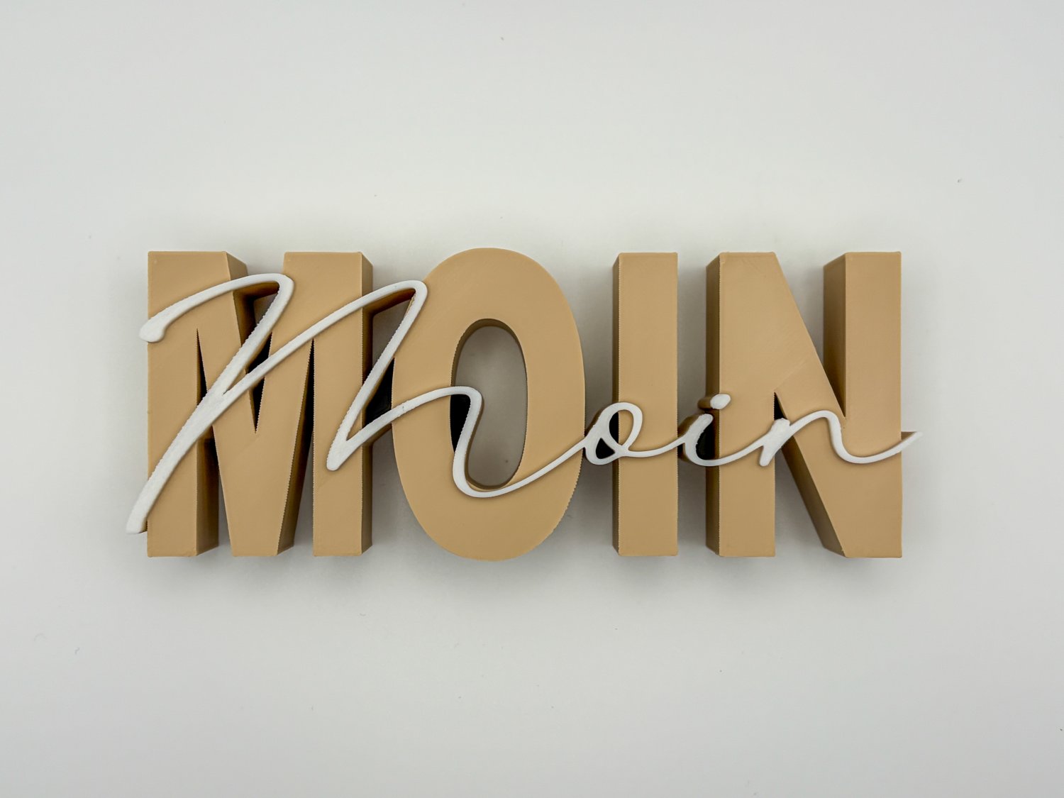 Moin Moin Schriftzug Deko – 3D Druck freistehend – norddeutsche Begrüßung für Wohnzimmer, Flur oder Büro moderne Küsten Dekoration Farbwahl