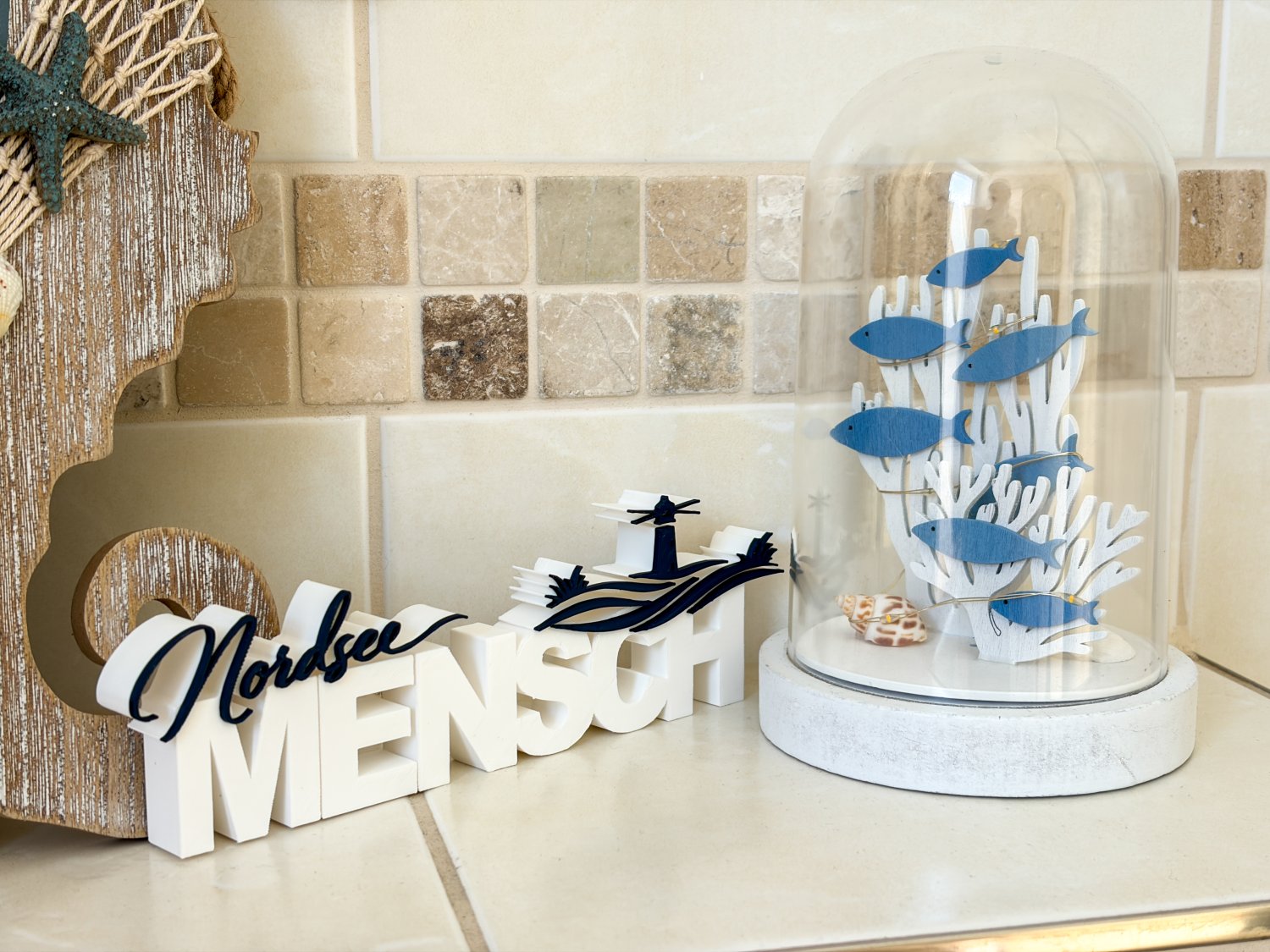 Nordsee Mensch Deko Schriftzug – maritime 3D Druck Dekoration mit Leuchtturm – Geschenk für Nordsee Fans – Küsten Deko