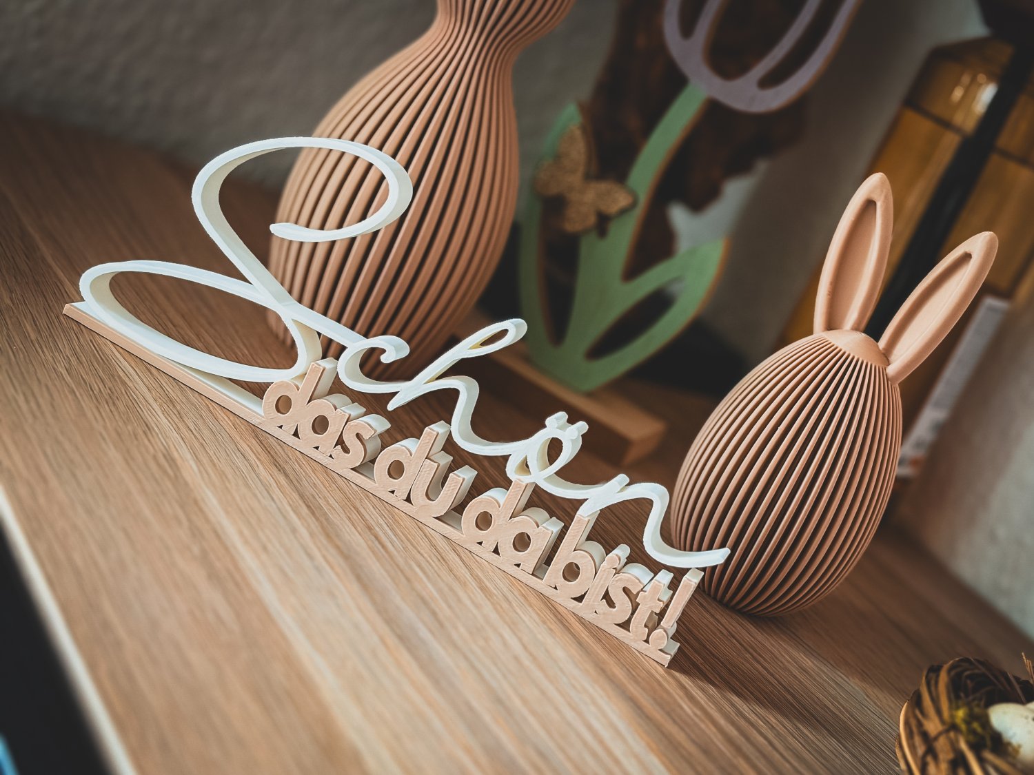 Schön dass du da bist Schriftzug Deko – 3D Druck freistehend – Willkommensschild für Zuhause, Studio oder Büro – moderne Begrüßungsdeko