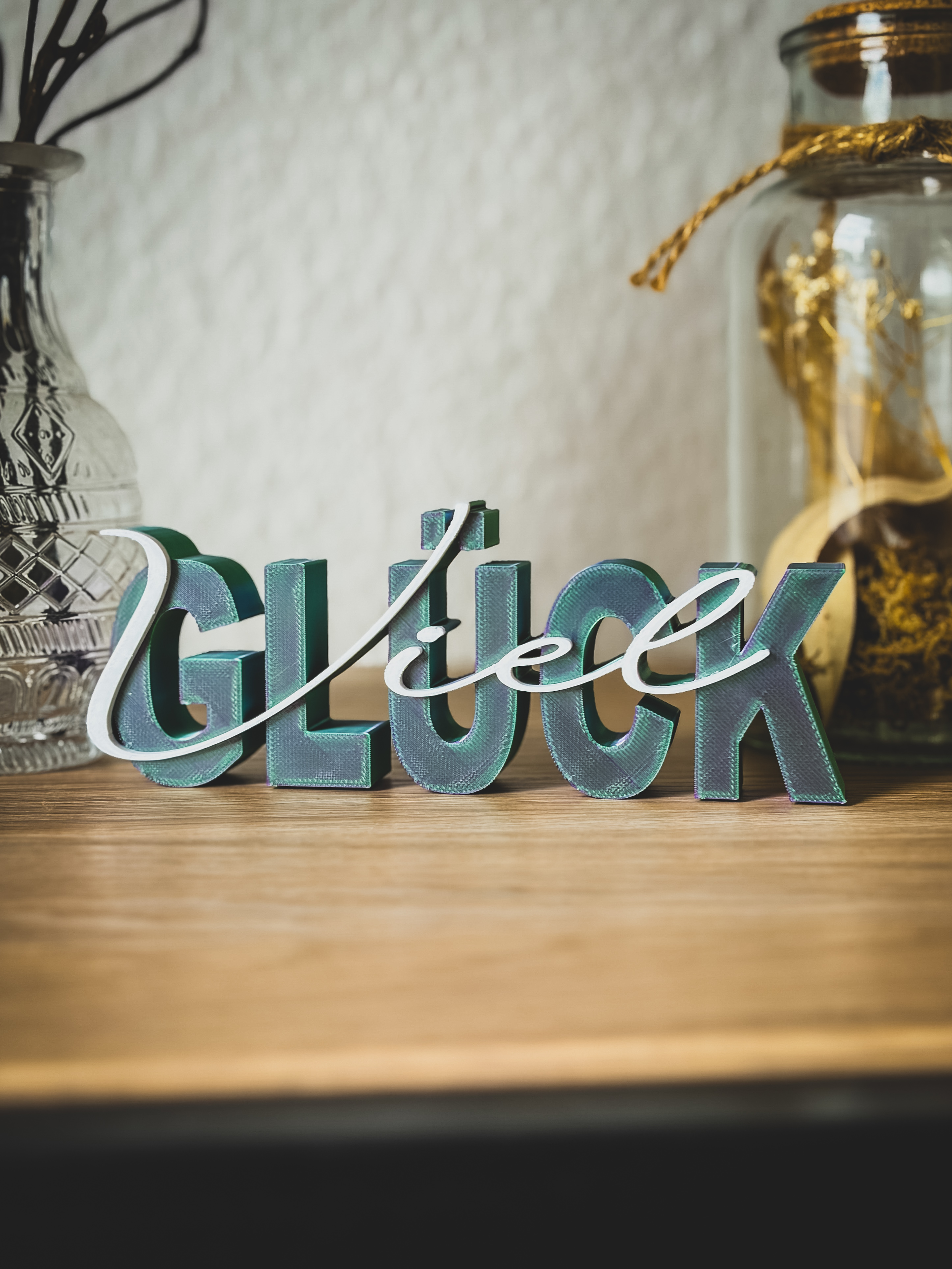 Viel Glück Schriftzug Deko Geschenk Prüfung Abi Führerschein Studium Abschluss Motivation modern freistehend Tischdeko